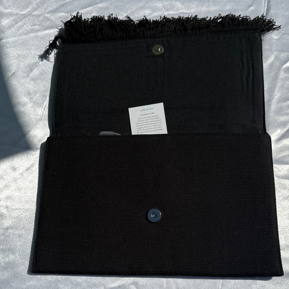 Stella & Dot Black Clutch with Fringe Detail